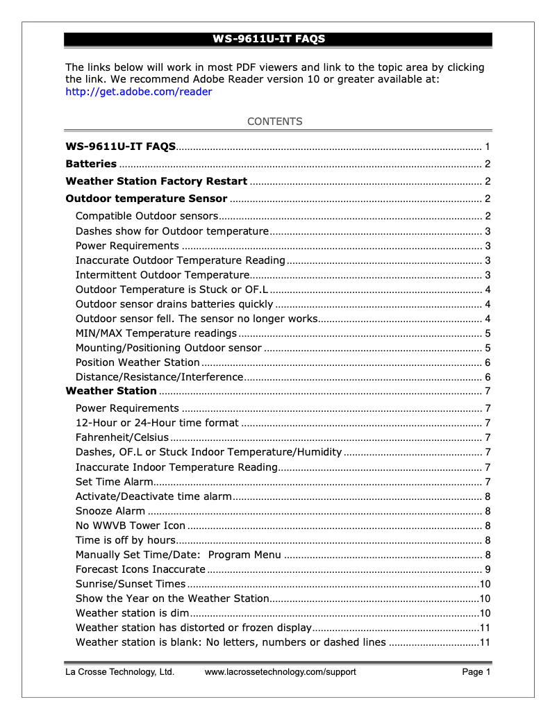 Image de la première page du manuel de l'appareil WS-9611U-IT