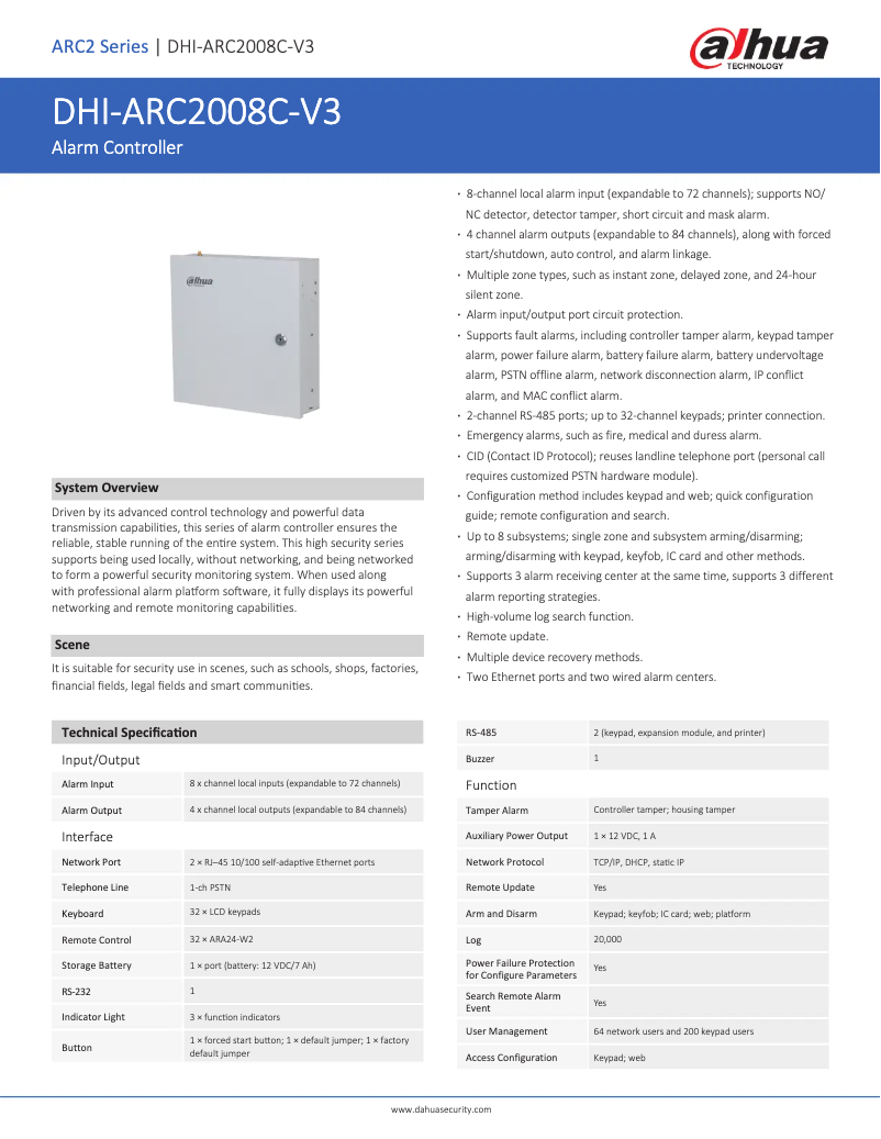 Página 1 del manual Ficha técnica Dahua Technology ARC2008C