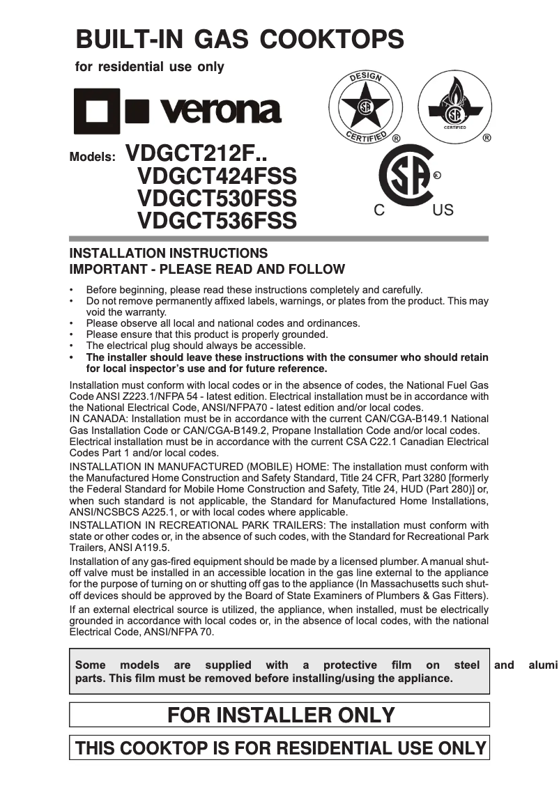 Page 1 de la notice Guide d'installation Verona VECTWO207