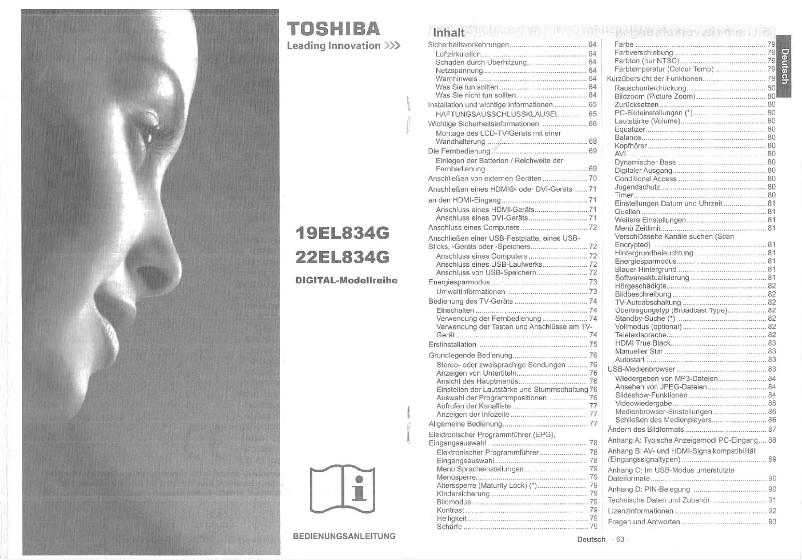 Page n°1 - Manuel utilisateur Toshiba 22EL834G