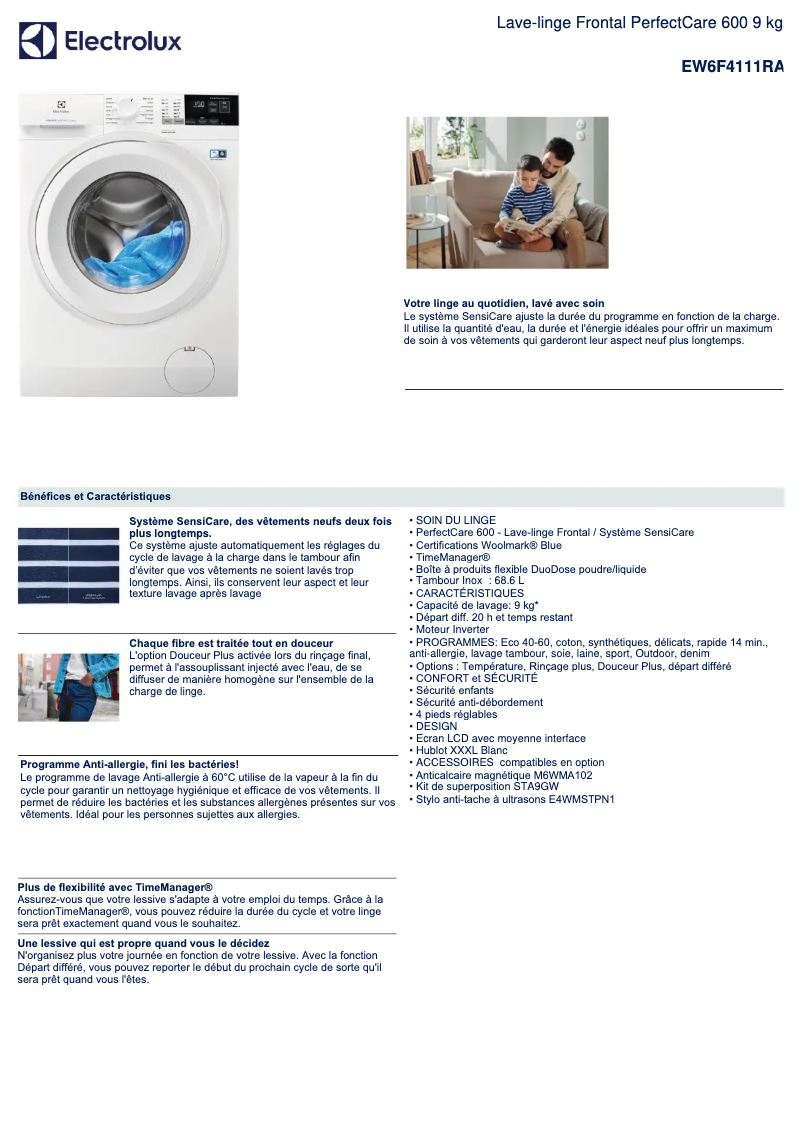 Page n°1 - Fiche technique Electrolux EW6F4111RA