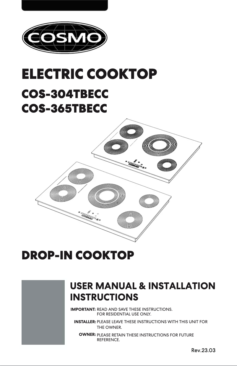 Page 1 de la notice Manuel utilisateur Cosmo COS-304TBECC-PA