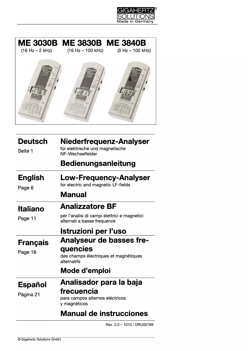 Image de la première page du manuel de l'appareil ME 3830B