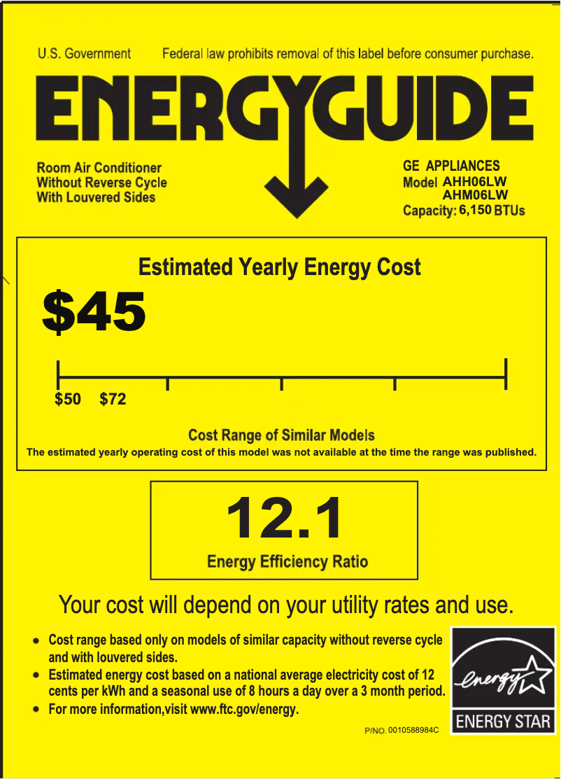 Page 1 de la notice Label énergétique GE AHH06LW