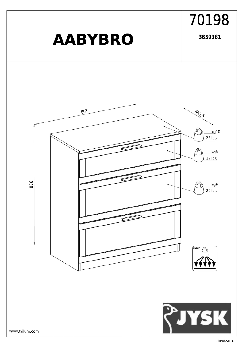 Page 1 de la notice Manuel utilisateur JYSK Aabybro (81x88x41)