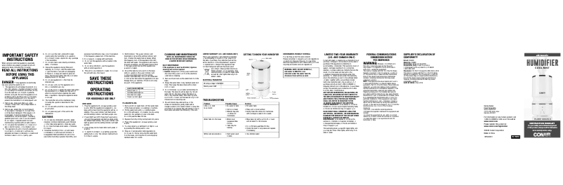 Page 1 de la notice Manuel utilisateur Conair HUM01