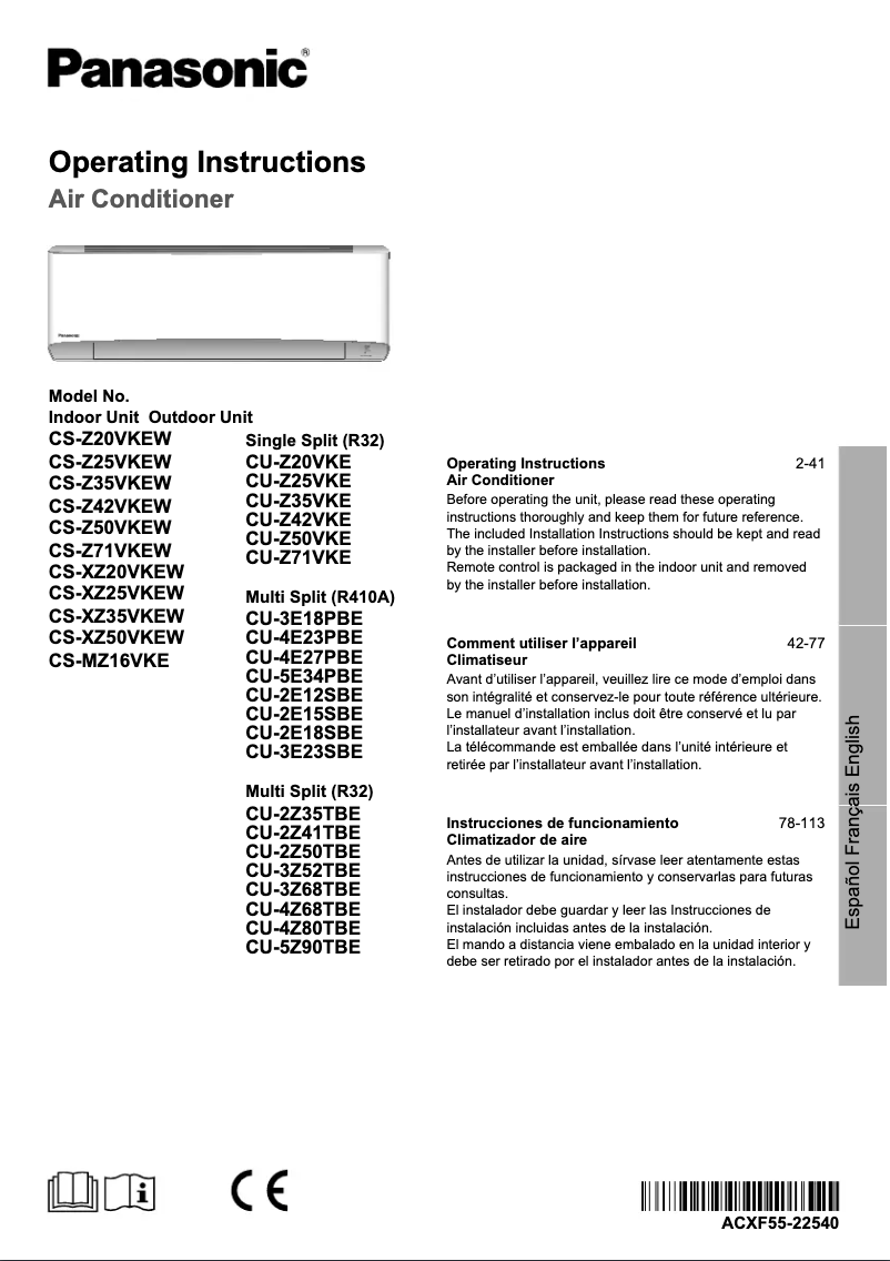 Page n°1 - Manuel utilisateur Panasonic CS-Z50VKEW