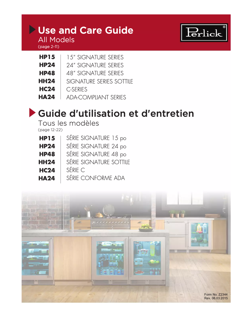 Page n°1 - Manuel d'utilisation et d'entretien Perlick HH24RO-3-3R