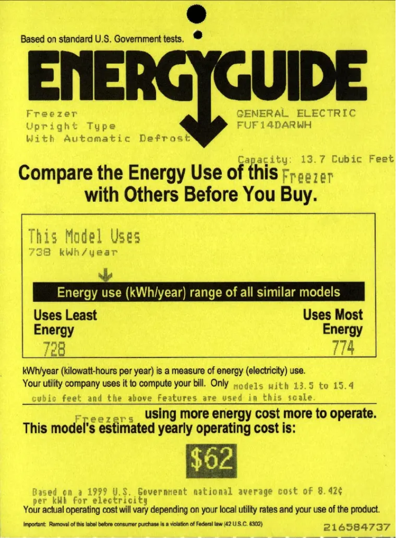 Page n°1 - Label énergétique GE FUF14DARWH