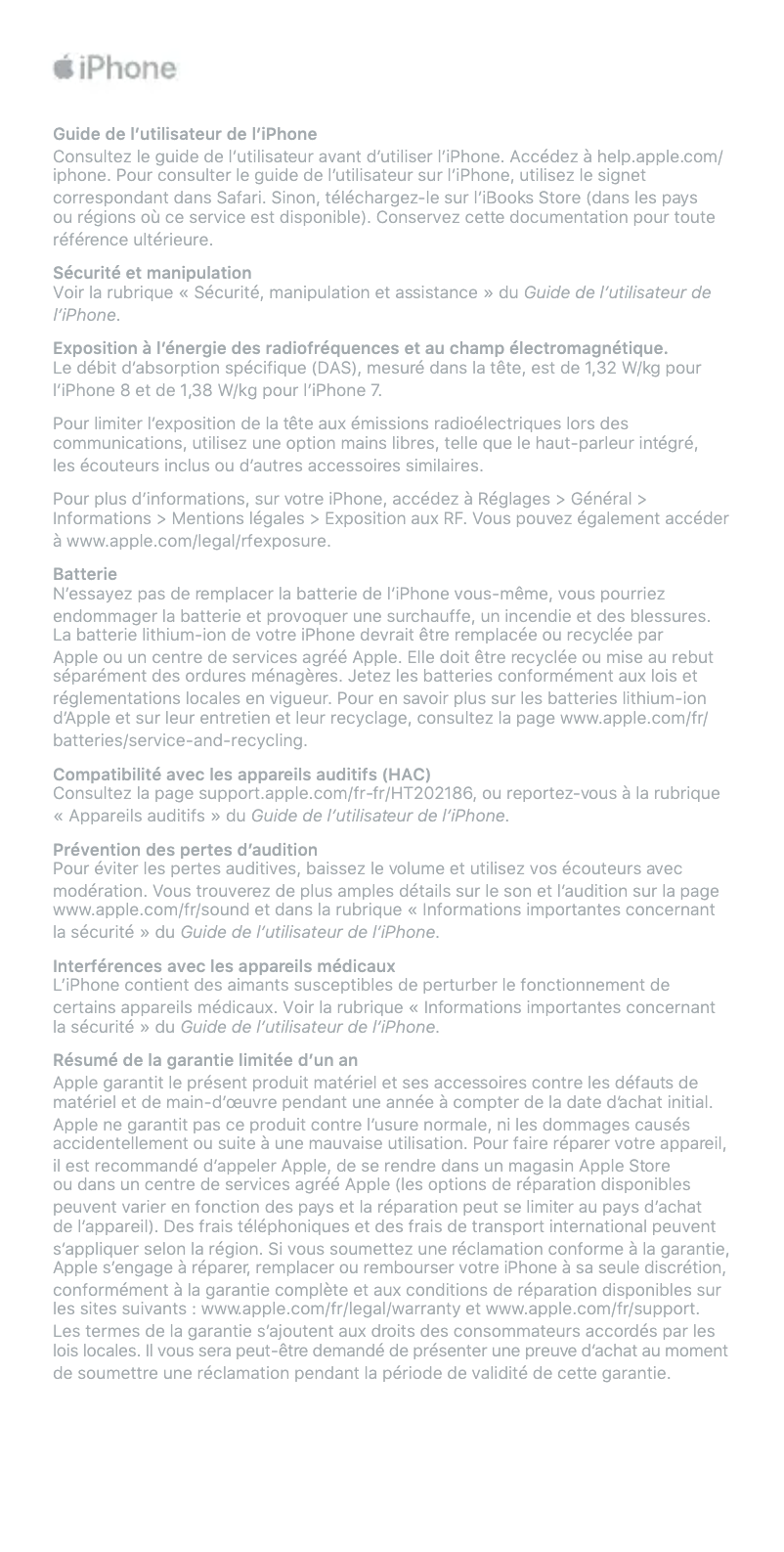 Page 1 de la notice Fiche technique Apple iPhone 7