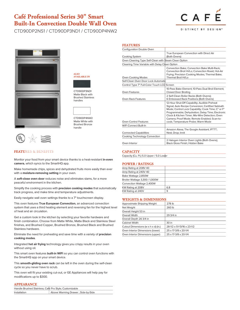 Page 1 of the manual Technical Sheet GE CTD90DP4NW2