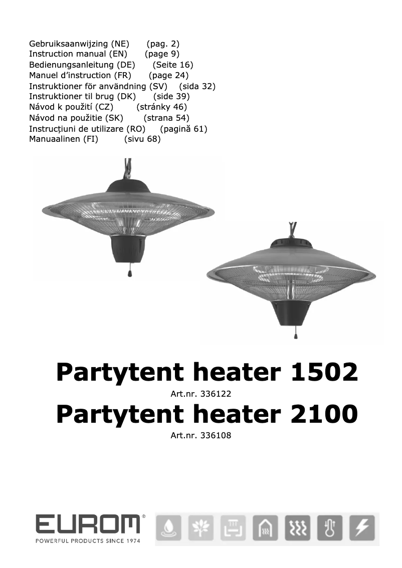 Page n°1 - Manuel utilisateur Eurom Partytent heater 1502