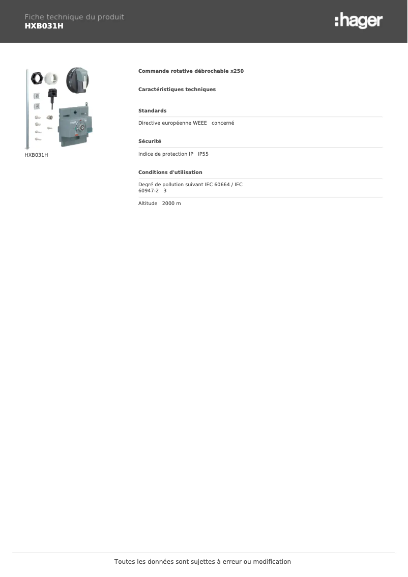 Page n°1 - Fiche technique Hager HXB031H