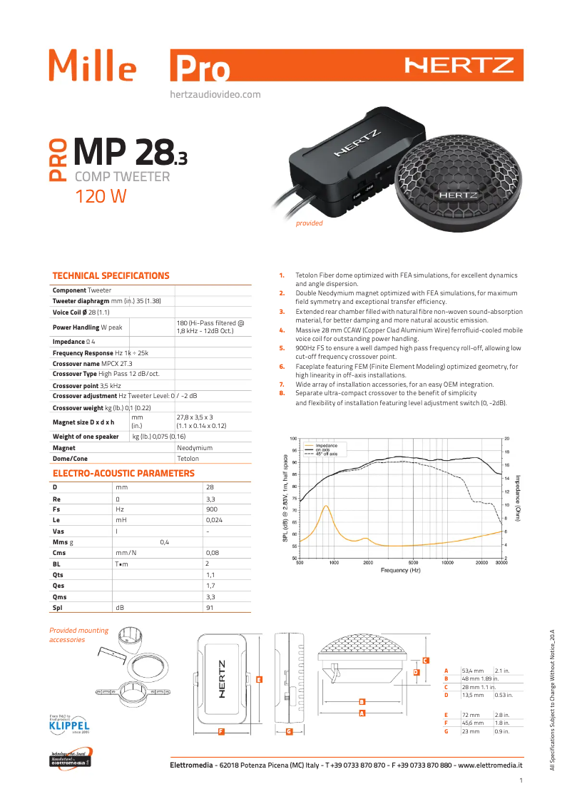 Image de la première page du manuel de l'appareil Mille Pro MP28.3PRO