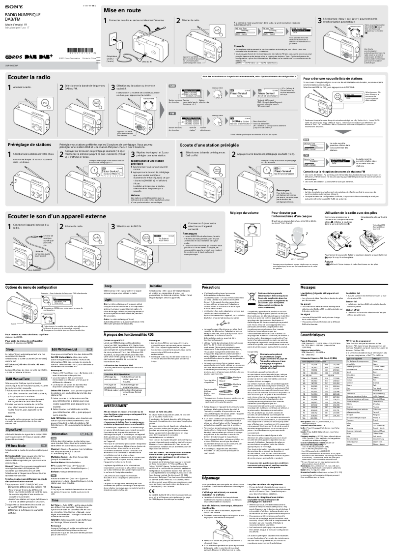 Image de la première page du manuel de l'appareil XDR-S60DBP