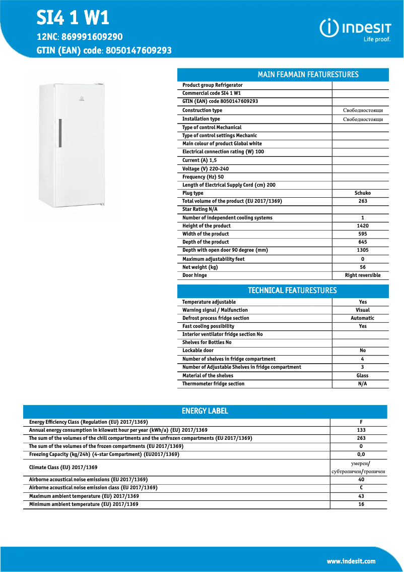 Image de la première page du manuel de l'appareil SI4 1 W.1