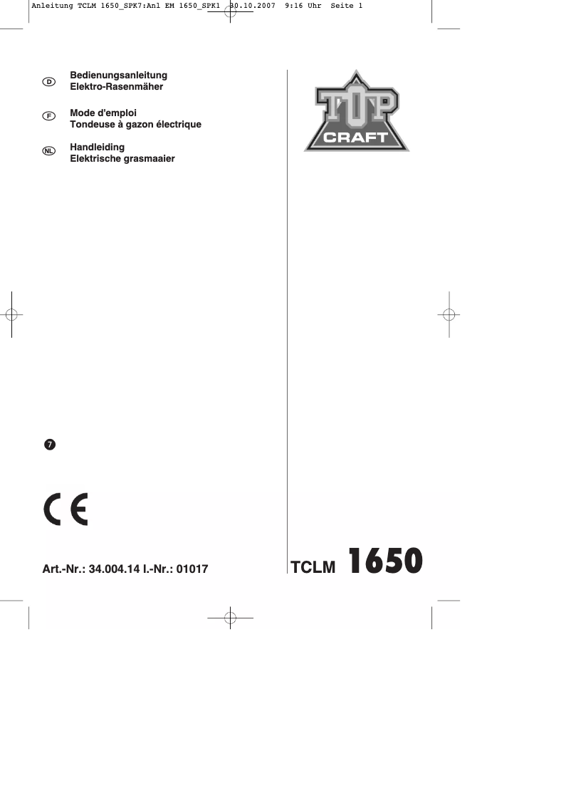 Page 1 of the manual Instruction Manual Topcraft TCLM 1650