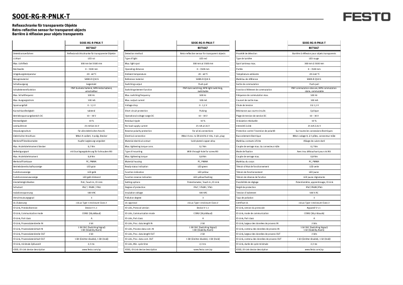 Page 1 de la notice Manuel utilisateur Festo SOOE-RG-R-PNLK-T
