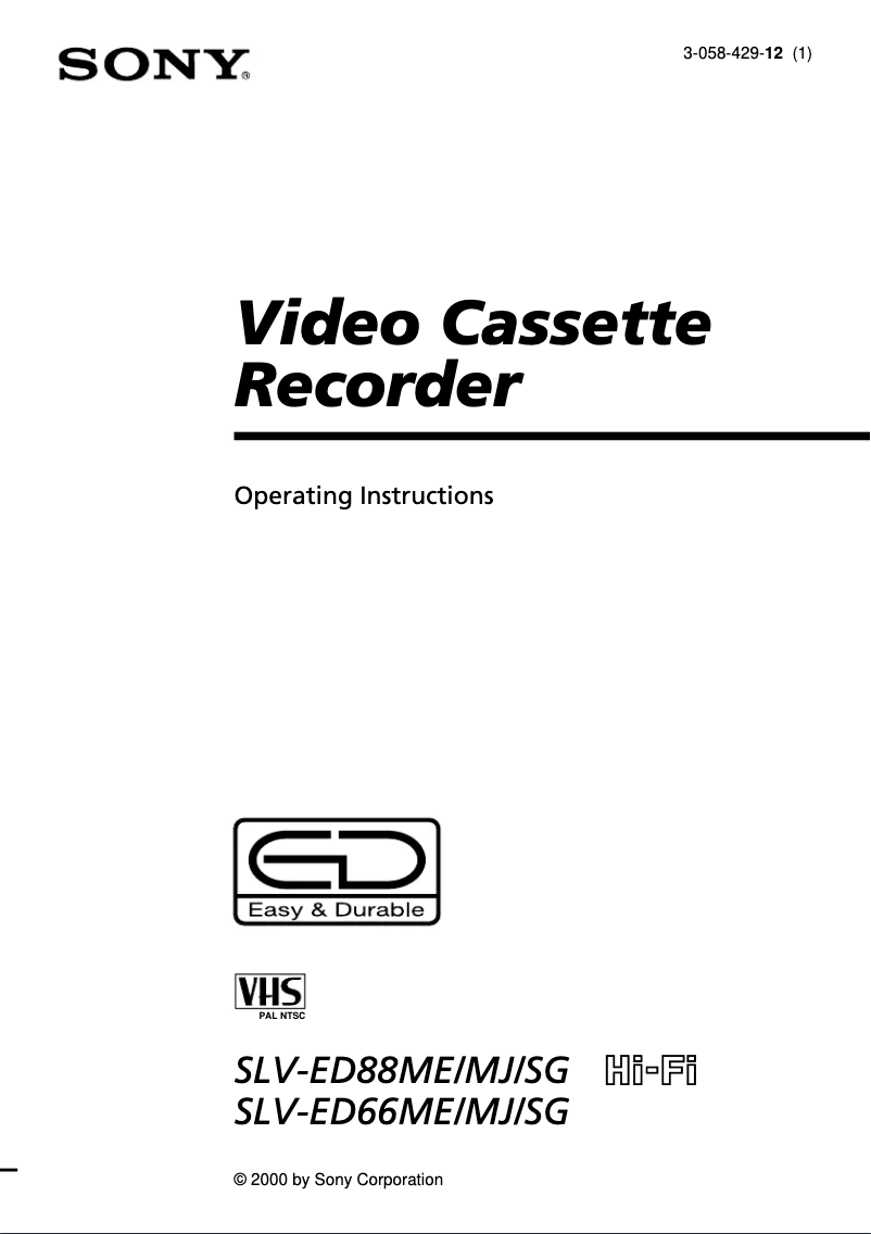 Page n°1 - Manuel utilisateur Sony SLV-ED88SG
