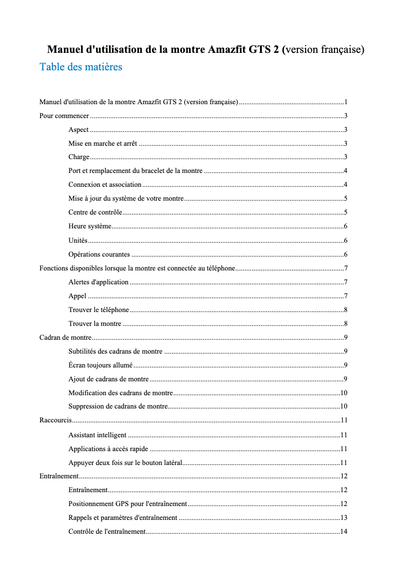 Page n°1 - Manuel utilisateur Amazfit GTS 2