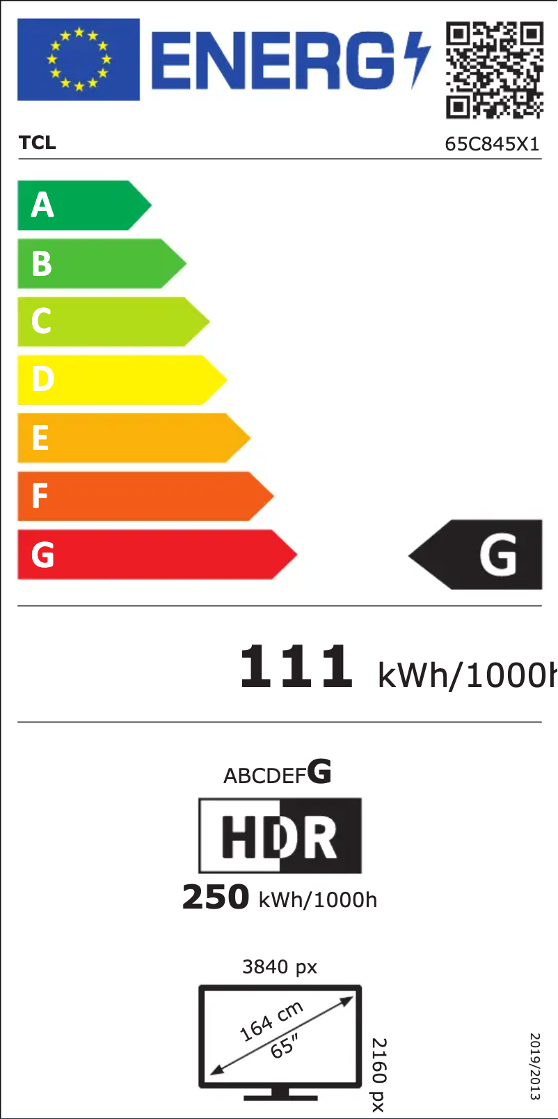 Page 1 de la notice Label énergétique TCL 65C845