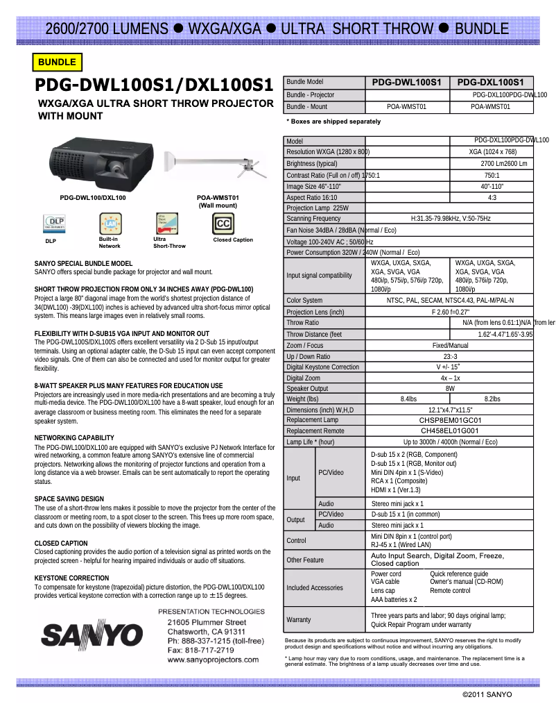 Page n°1 - Manuel utilisateur Sanyo PDG-DWL100S1