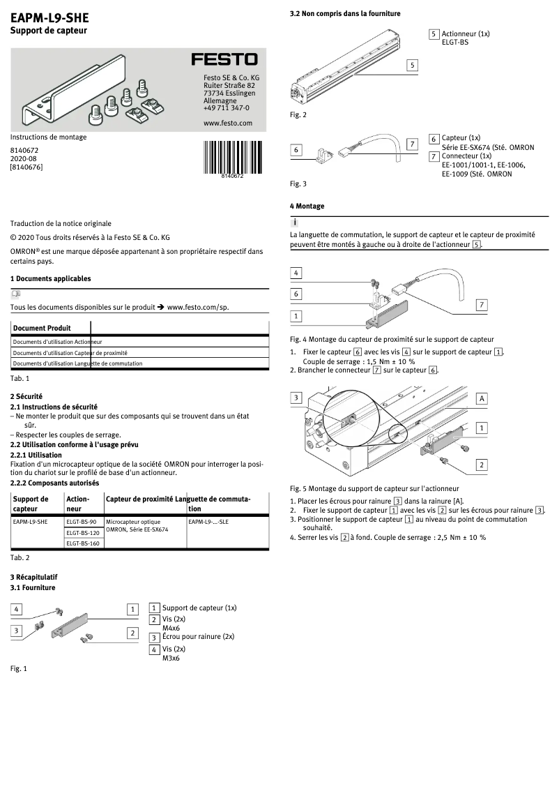 Page 1 de la notice Manuel utilisateur Festo EAPM-L9-SHE