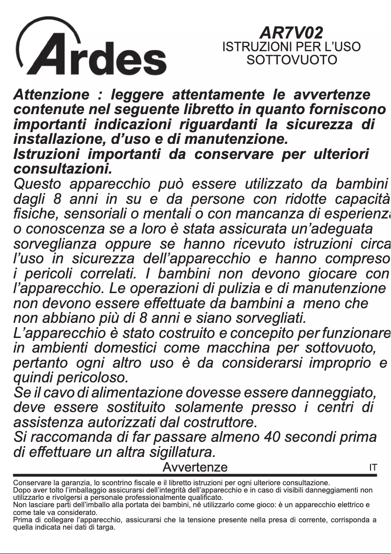 Image de la première page du manuel de l'appareil AR7V02