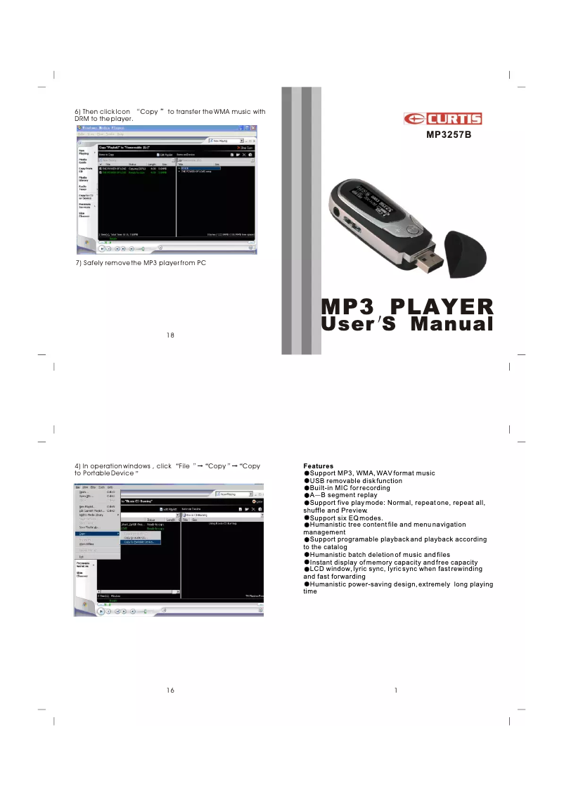 Page 1 de la notice Manuel utilisateur Curtis MP3257B