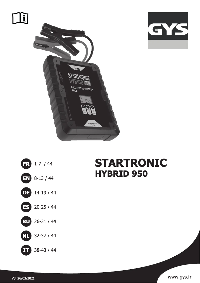 Page n°1 - Manuel utilisateur GYS Startronic Hybrid 950