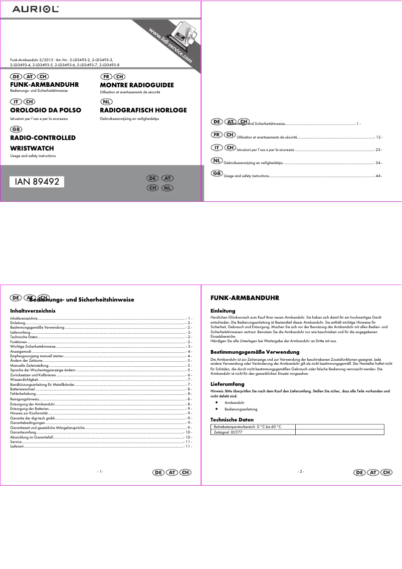 Imagen de la primera página del manual del dispositivo IAN 89492
