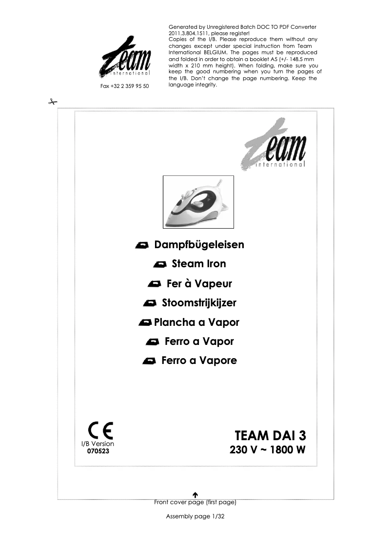 Page 1 de la notice Manuel utilisateur Team DAI 3