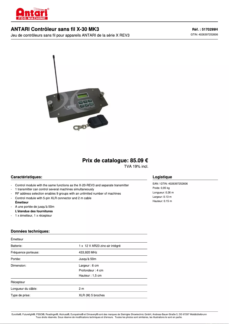 Page n°1 - Fiche technique Antari X-30 MK3