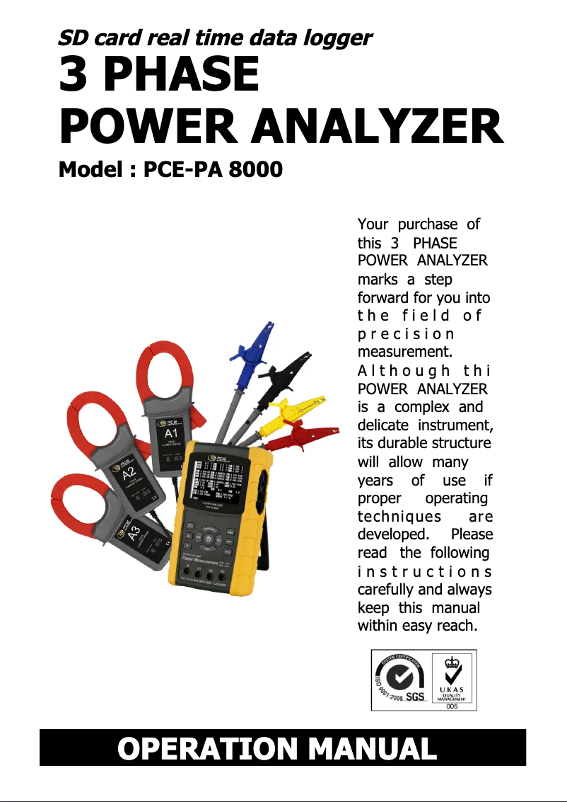 Page 1 de la notice Manuel utilisateur PCE Instruments PCE-PA 8000