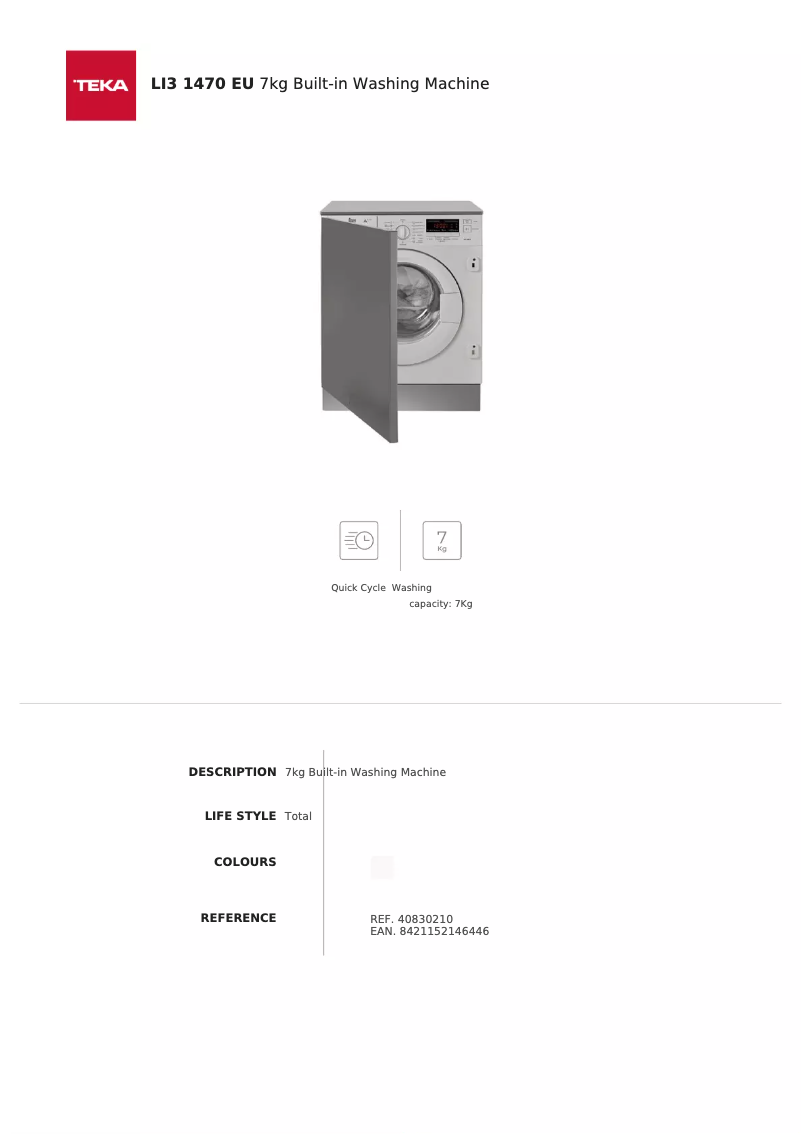 Page n°1 - Fiche technique Teka LI3 1470 EU
