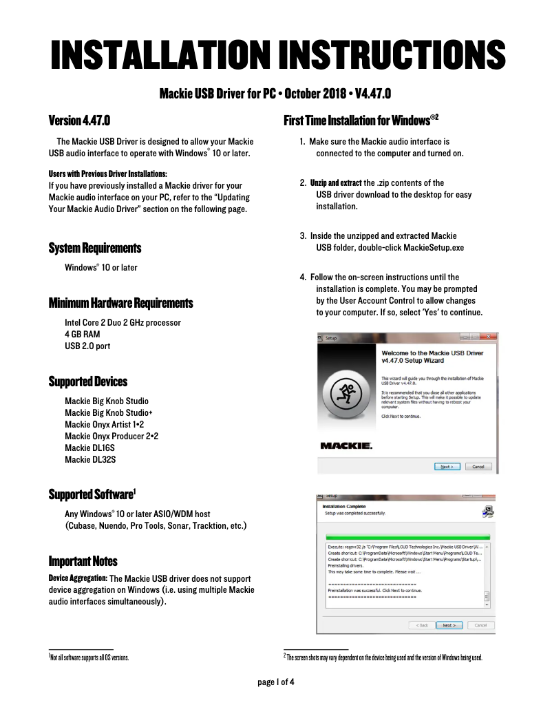 Page n°1 - Guide d'installation Mackie ProFX10v3