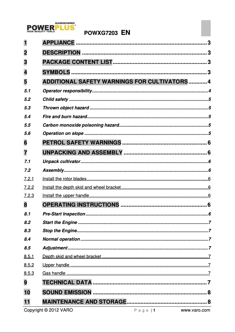Image de la première page du manuel de l'appareil POWXG7203