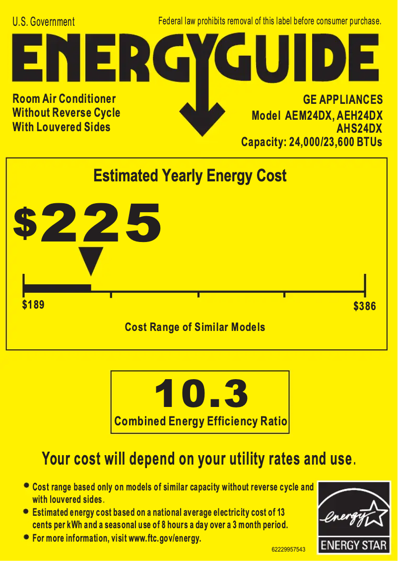 Page n°1 - Label énergétique GE AEH24DX