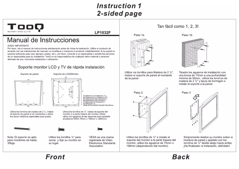 Page n°1 - Manuel utilisateur TooQ LP1032F