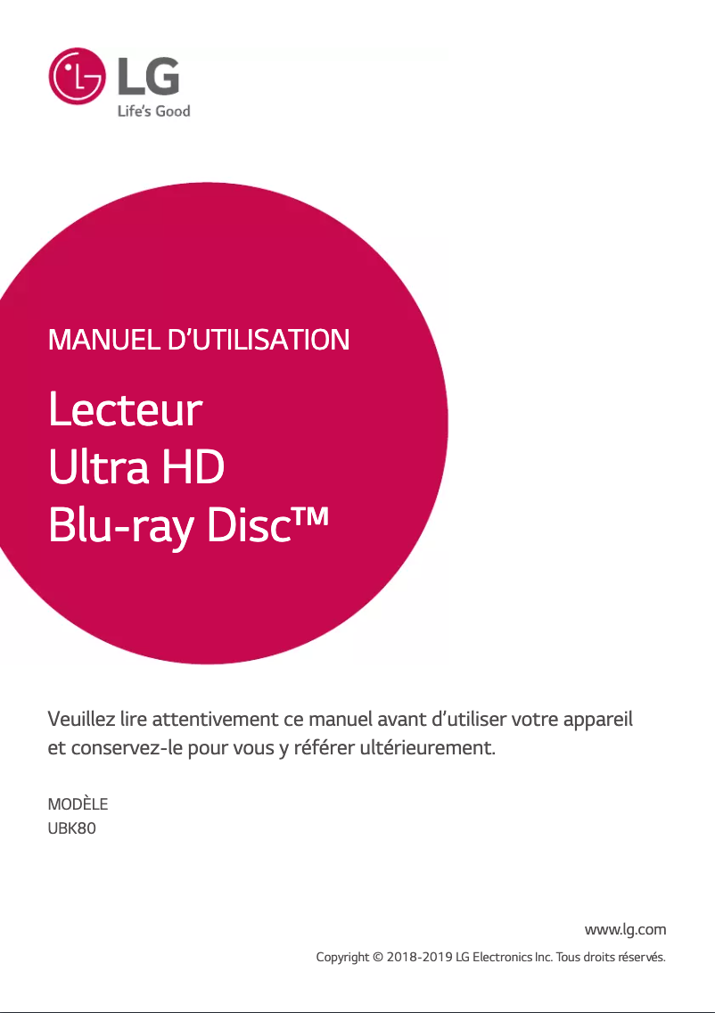 Page n°1 - Manuel utilisateur LG UBK80