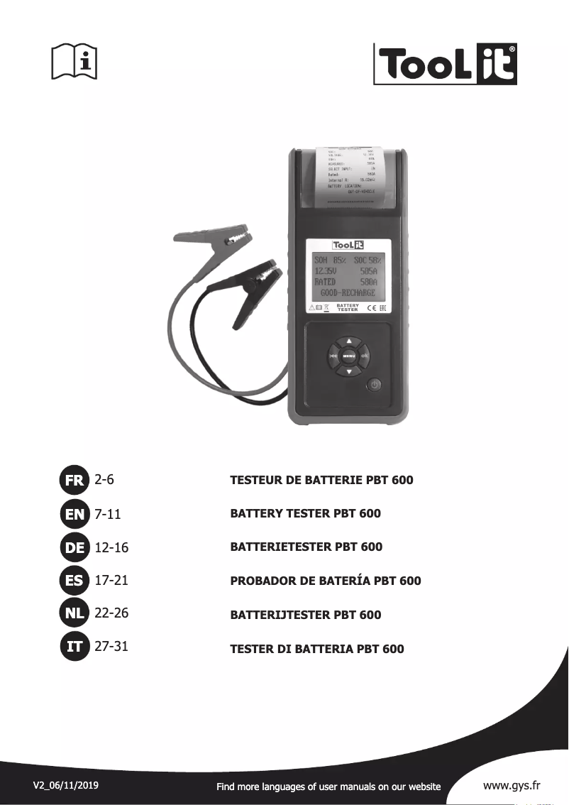 Page n°1 - Manuel utilisateur Toolit PBT 600