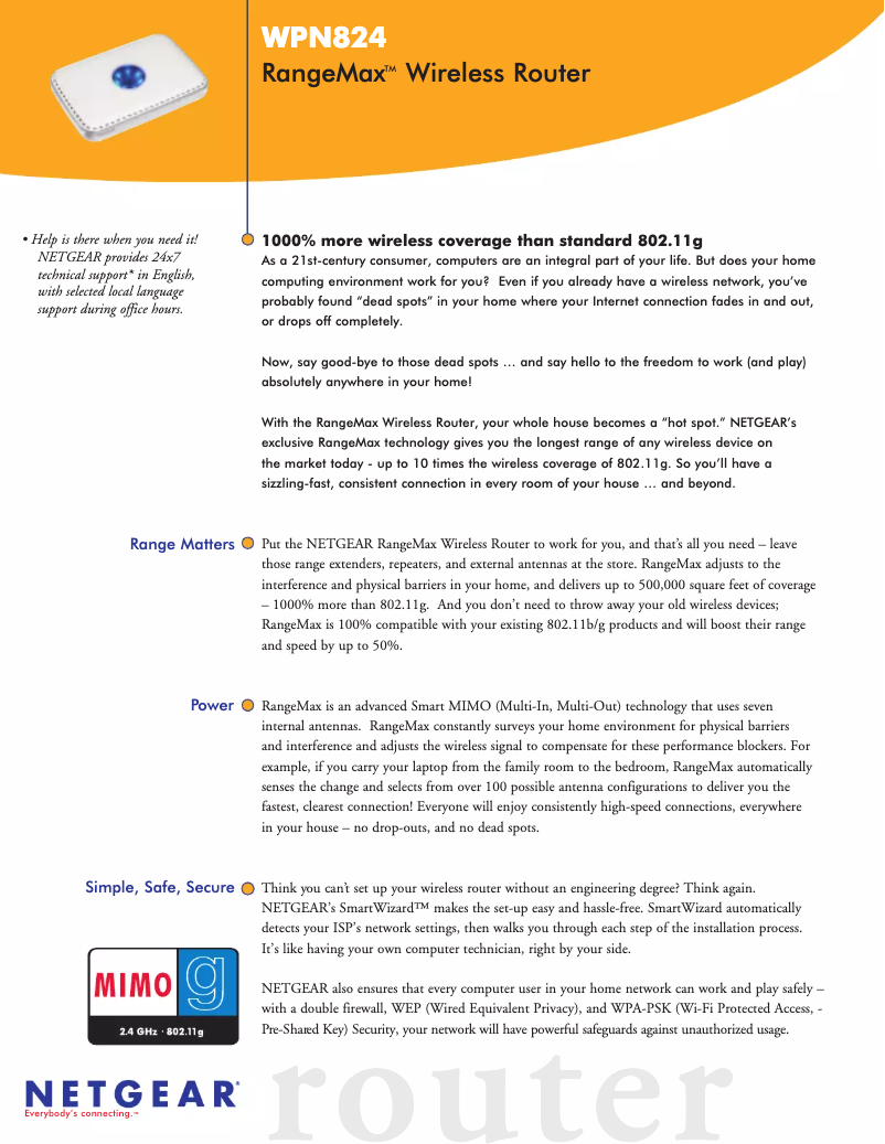 Image de la première page du manuel de l'appareil RangeMax WPN824