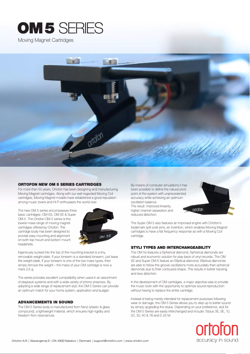 Page 1 de la notice Fiche technique Ortofon Super OM 5E