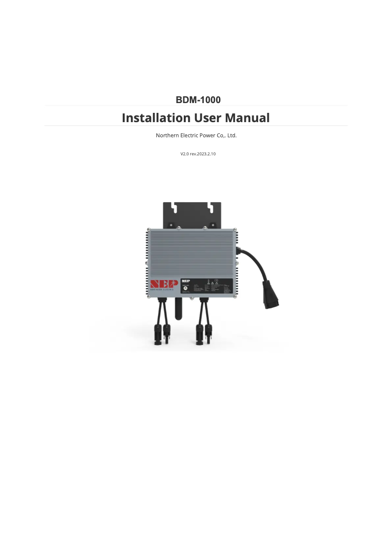 Page 1 de la notice Guide d'installation NEP BDM-1000
