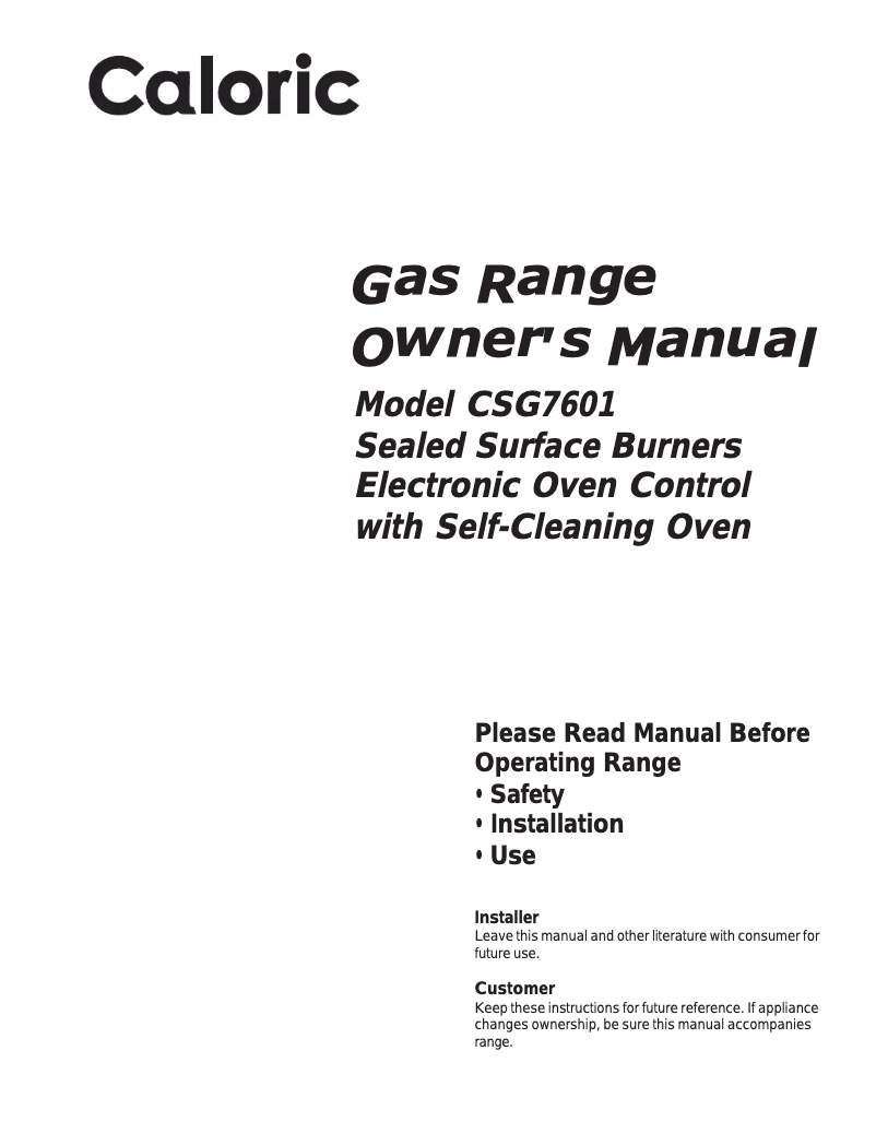 Page 1 de la notice Manuel utilisateur Caloric CSG7601WW
