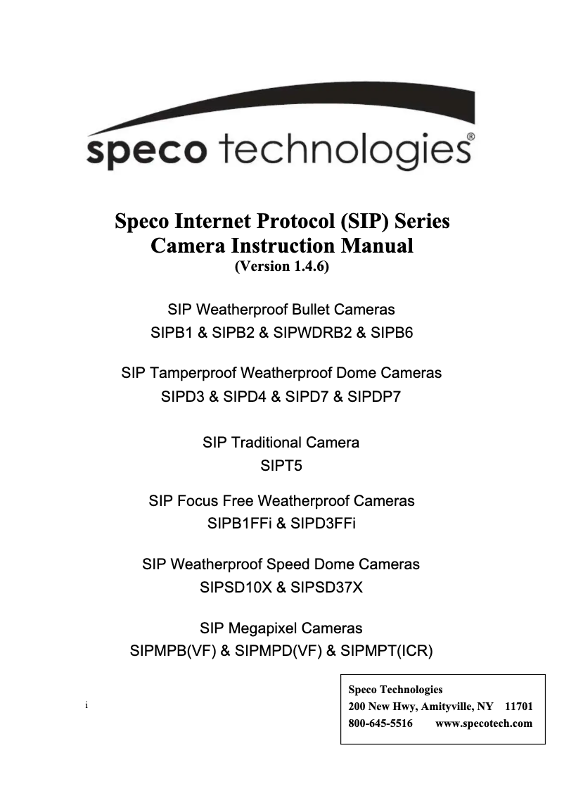 Page 1 de la notice Manuel utilisateur Speco Technologies SIPMPBVFH