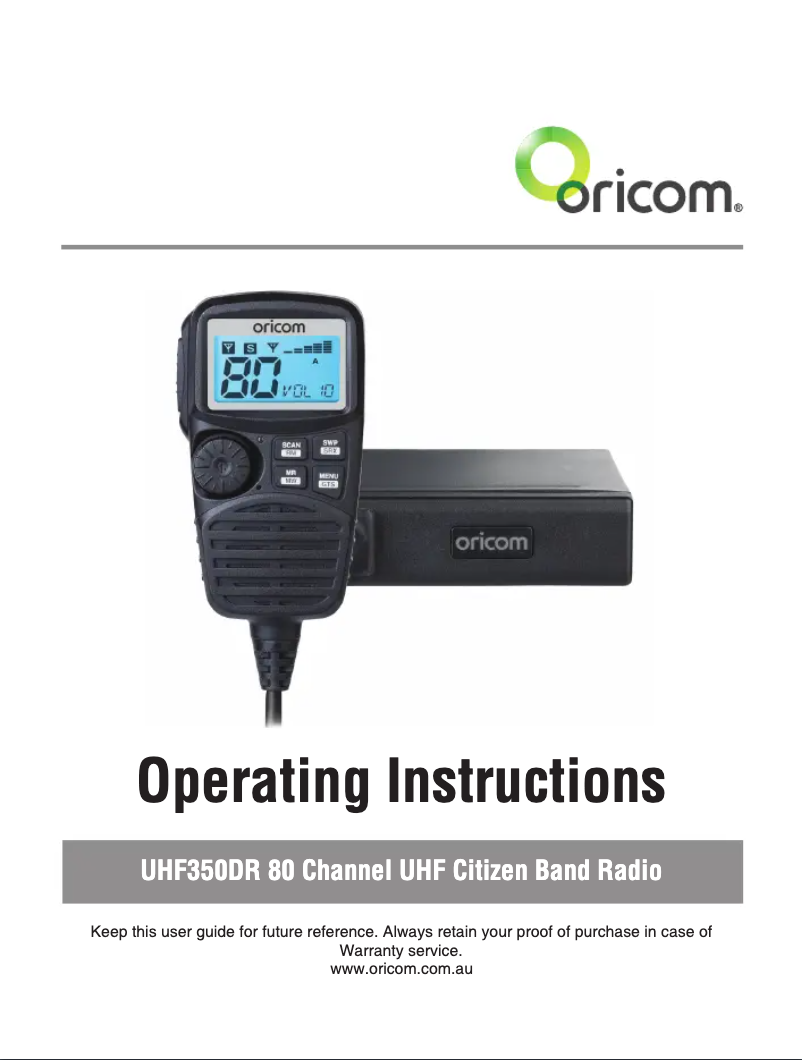 Page 1 de la notice Manuel utilisateur Oricom UHF350DR