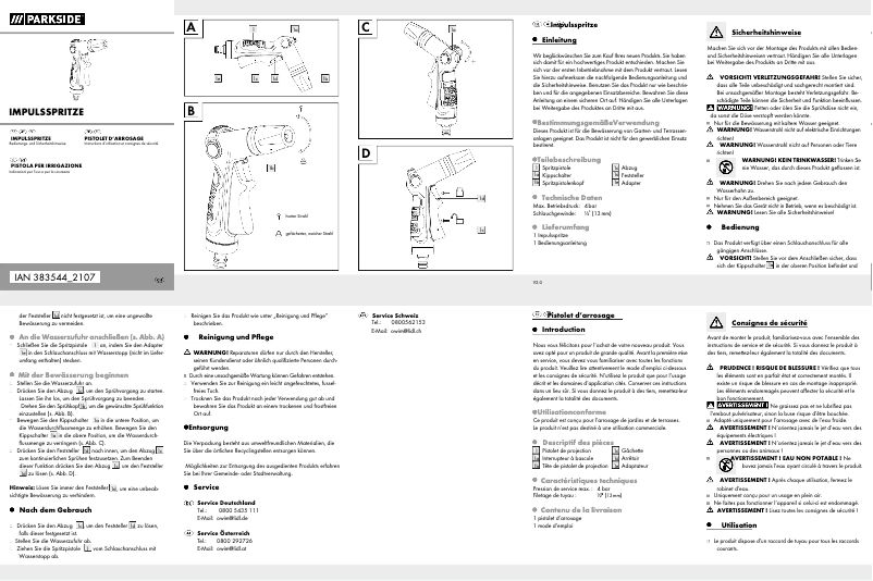 Page n°1 - Manuel utilisateur Parkside HG08568