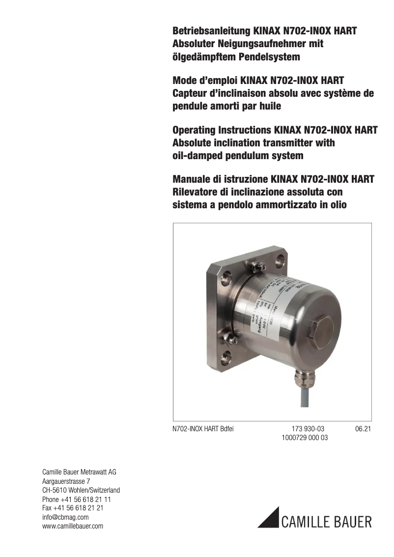 Image de la première page du manuel de l'appareil KINAX N702-INOX HART