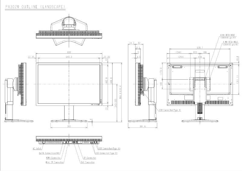 Página 1 del manual Dibujo técnico NEC MultiSync PA302W
